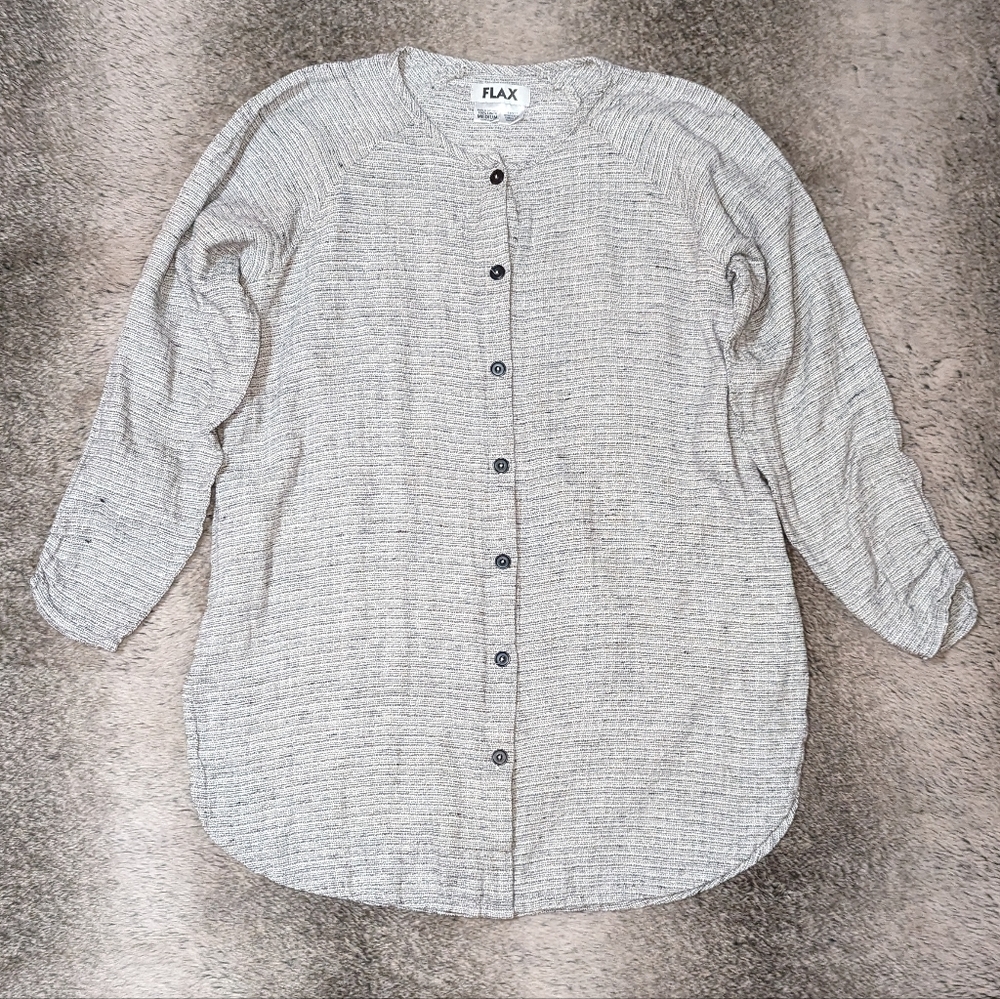 FLAX Linen Button Front Longline Blouse Tunic Women's Medium